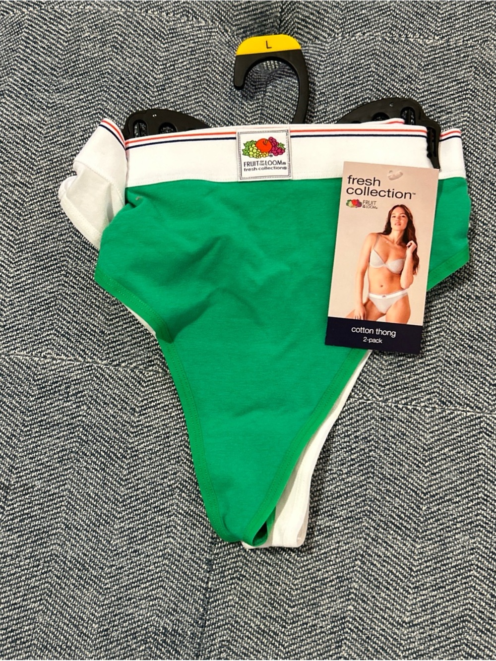 fresh collection Fruit of the Loom Women's Cotton Thong 2-pack- Green/White- L